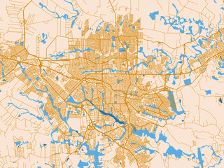 Fototapeta premium Urban map poster of Londrina, Brazil – golden linework with blue water