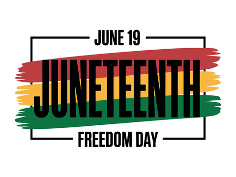A colorful Juneteenth Freedom Day graphic with a white background