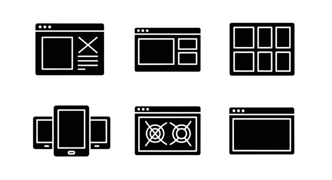 Web Design Layouts and UI Elements Icons Set