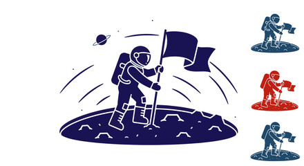 Astronaut Plants Flag on Moon with Saturn in Background © Clovernand