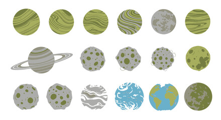 Set of Cartoon Planets and Celestial Bodies with Textures © Clovernand