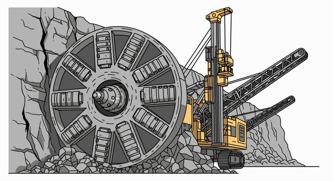 Large mining tunnel boring machine equipment.