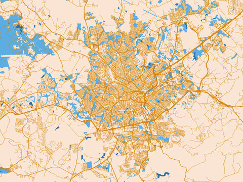 Minimal city map of Sorocaba, Brazil with cream map with golden roads