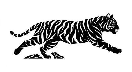 Obraz premium Roaring Tiger Head Silhouette Black Flat Vector Illustration