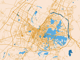 Fototapeta premium Minimal street plan of Anshan, China