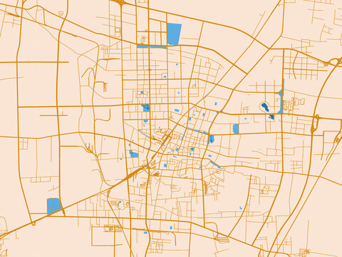 Street map of Baoding, China in gold and blue map palette