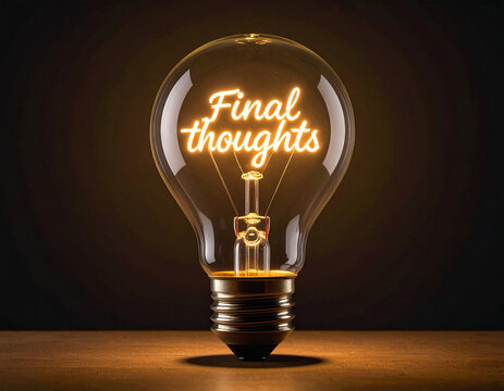 Final thoughts - Glühbirne mit einem Glühdraht das aussieht wie das Wort "Final thoughts"