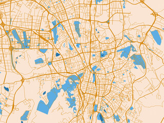 Obraz premium City map of Urumqi, China – cream map with golden roads