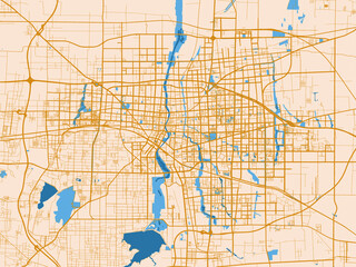 Fototapeta premium City layout poster — Weifang, China – gold and blue map palette