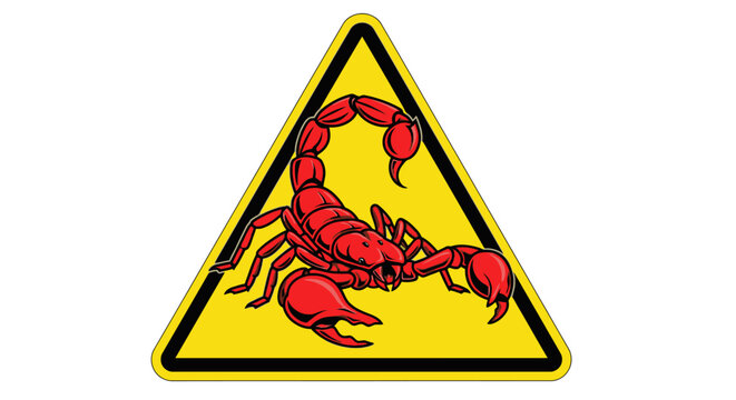 Warning sign with red scorpion symbol.