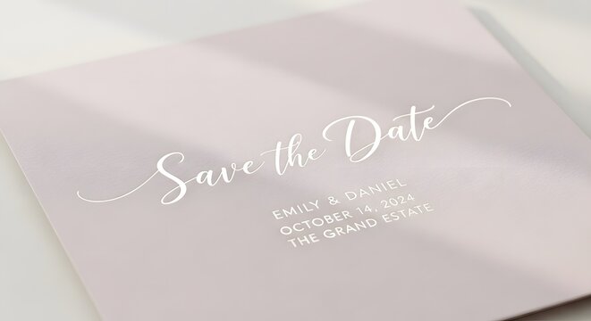 save the date invitation soft pink elegant script with gold accents for wedding