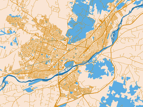 City map poster of Temuco, Chile &ndash; gold and blue map palette