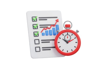 Fototapeta premium Productivity timer and checklist with graph isolated on transparent background