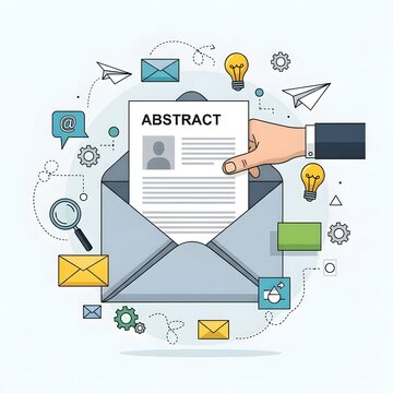 Seamless Online Abstract Submission and Information Exchange Process Hand Revealing a Key Document Within a Connected Digital Workflow Network