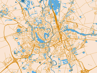 Naklejka premium City map of Olomouc, Czechia – mustard-gold streets on cream