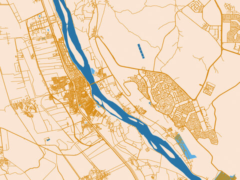 Minimal city map of Al Minya, Egypt with gold and blue map palette