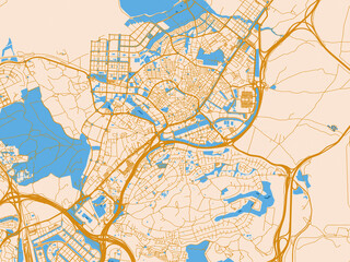 Obraz premium Minimal city map of Alcobendas, Spain with cream map with golden roads