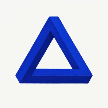 Blue impossible triangle illusion with clean geometric form on white background creating paradoxical visual effect