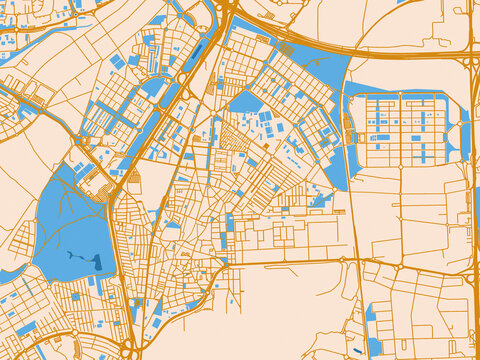 Urban map poster of Getafe, Spain &ndash; cream map with golden roads