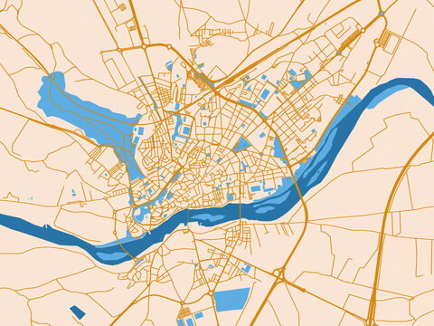 Urban map poster of Zamora, Spain &ndash; golden linework with blue water