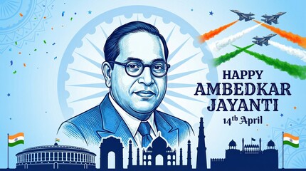 Obraz premium Indian freedom fighter Dr. Babasaheb Bhimrao Ambedkar Jayanti 14 April, Ambedkar Vector, and Typography.