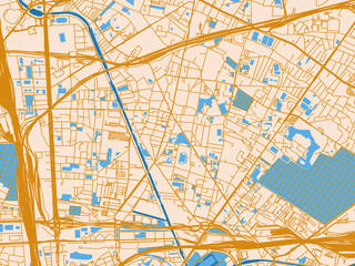 Obraz premium Road network map of Aubervilliers, France