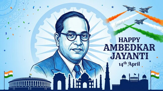 Indian freedom fighter Dr. Babasaheb Bhimrao Ambedkar Jayanti 14 April, Ambedkar Vector, and Typography.