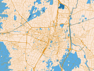 Obraz premium Street map of Colmar, France in gold and blue map palette