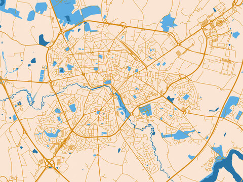 City map poster of Cholet, France &ndash; light cream and blue contrast