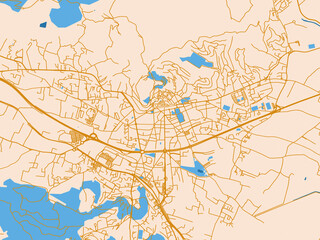 Fototapeta premium Minimal city map of Hyeres, France with gold and blue map palette