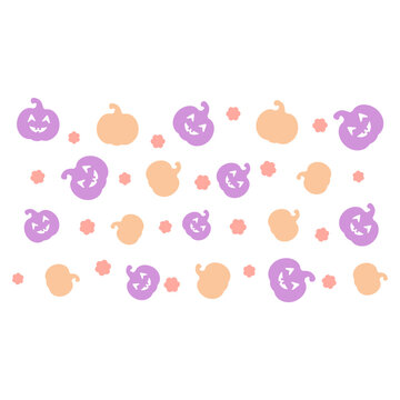 A colorful Halloween-themed vector graphic featuring purple and orange pumpkins with smiling faces
