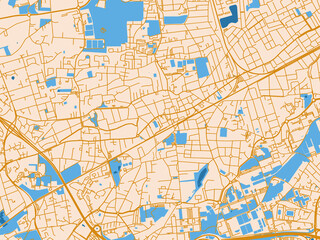 Obraz premium Street network map of Pessac, France, mustard-gold streets on cream