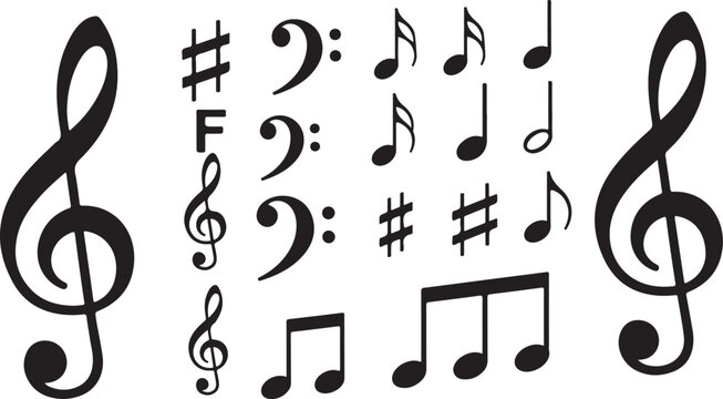 Music notes and symbols on a white background