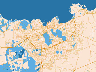 Fototapeta premium City map of Bangor, United Kingdom – light cream and blue contrast