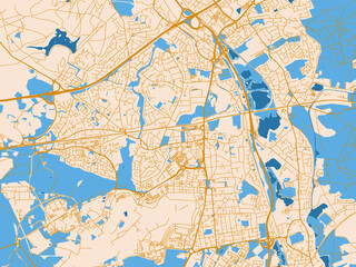 Fototapeta premium City map of Farnborough, United Kingdom – golden linework with blue water