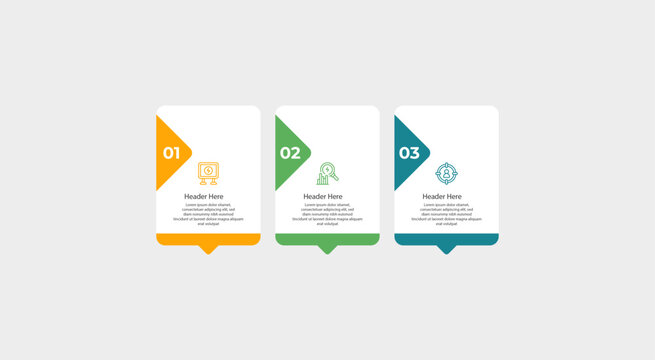 Three infographic cards labeled one two and three.