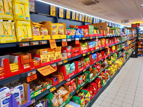 Tulce, Poland - 27 March 2026: Biedronka supermarket interior - one of the largest chain supermarkets in Poland.