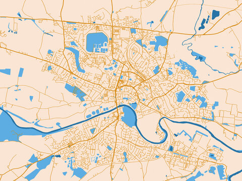Street map of Hereford, United Kingdom in light cream and blue contrast