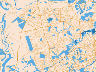 Naklejka premium Urban map poster of Kingswinford, United Kingdom – cream map with golden roads