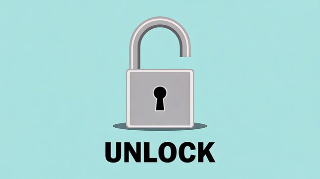 Open padlock icon representing security access freedom and data protection concept on minimal background