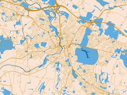 City layout poster &mdash; Maidstone, United Kingdom &ndash; cream map with golden roads