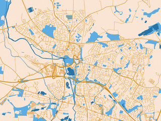 Obraz premium Street network map of Tamworth, United Kingdom, gold and blue map palette