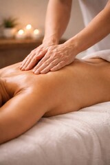 Fototapeta premium Massage therapist performing back massage during spa treatment session.