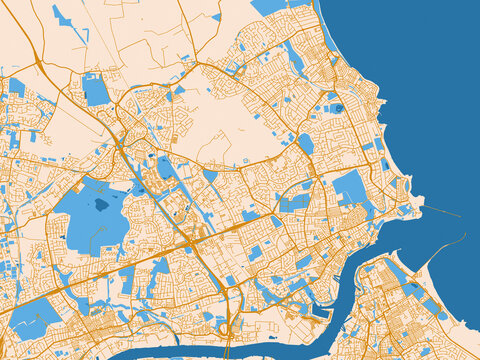 Urban map poster of Tynemouth, United Kingdom &ndash; golden linework with blue water