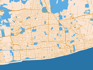 Fototapeta premium Minimal city map of Worthing, United Kingdom with cream map with golden roads