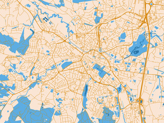 Fototapeta premium Street network map of Bayreuth, Germany, light cream and blue contrast