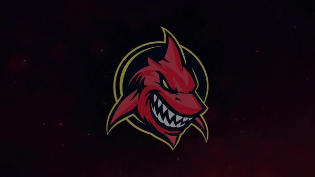 Fiery shark logo animation revealing a striking red and black design.