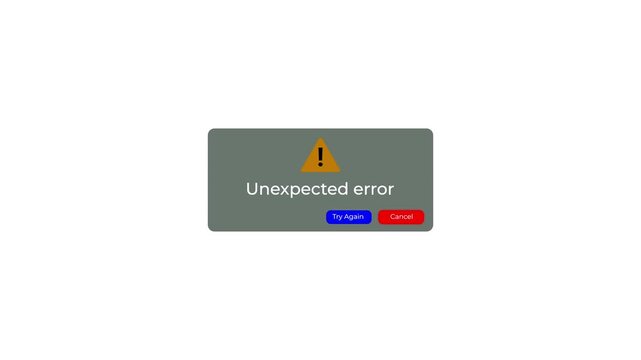 mobile app error message with floating alert icon animation.