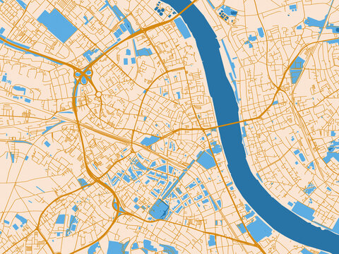 City map poster of Bonn, Germany &ndash; golden linework with blue water