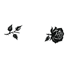 Fototapeta premium A minimalist black rose and leaf vector graphic illustration on a white background